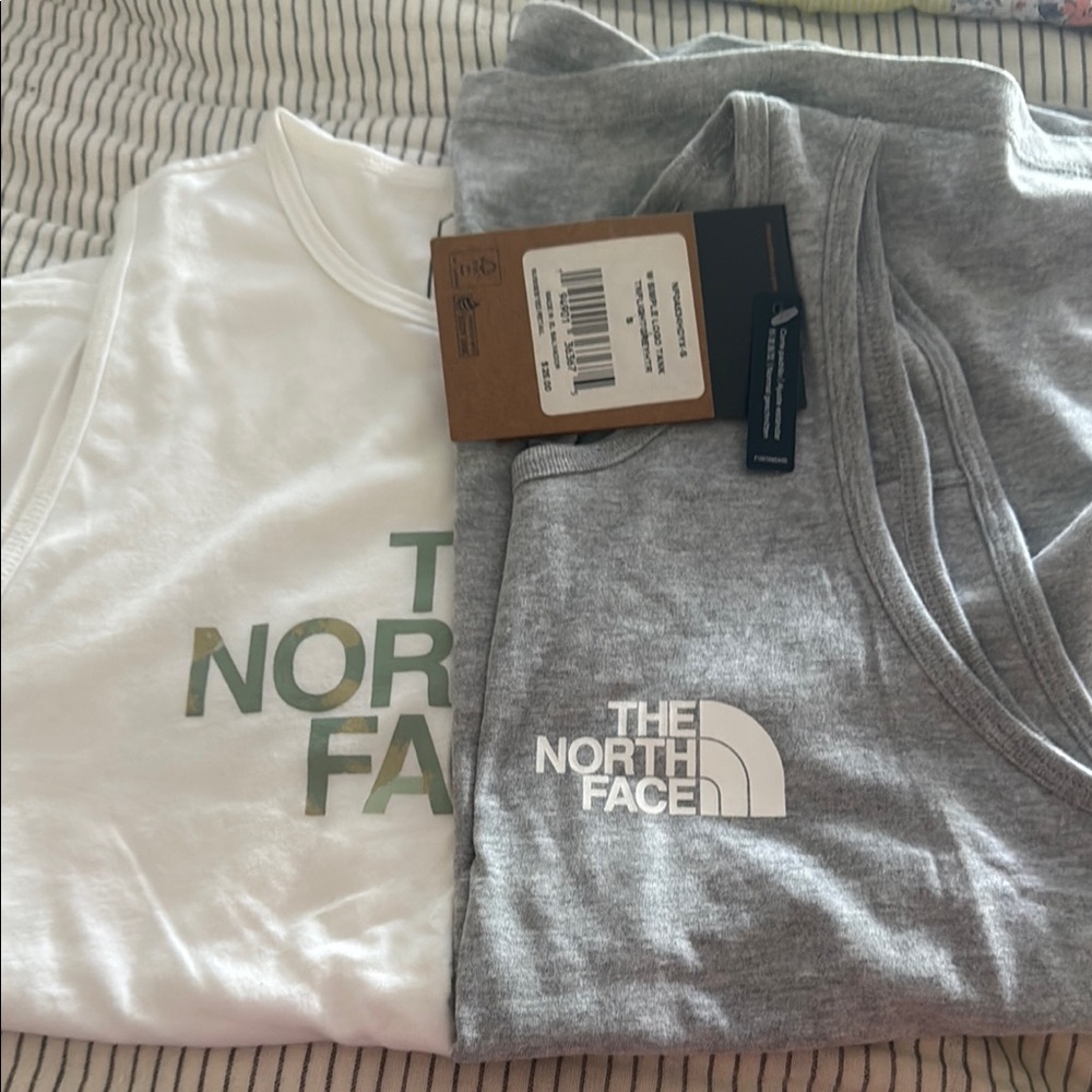 The North Face Gray and White Tank Tops